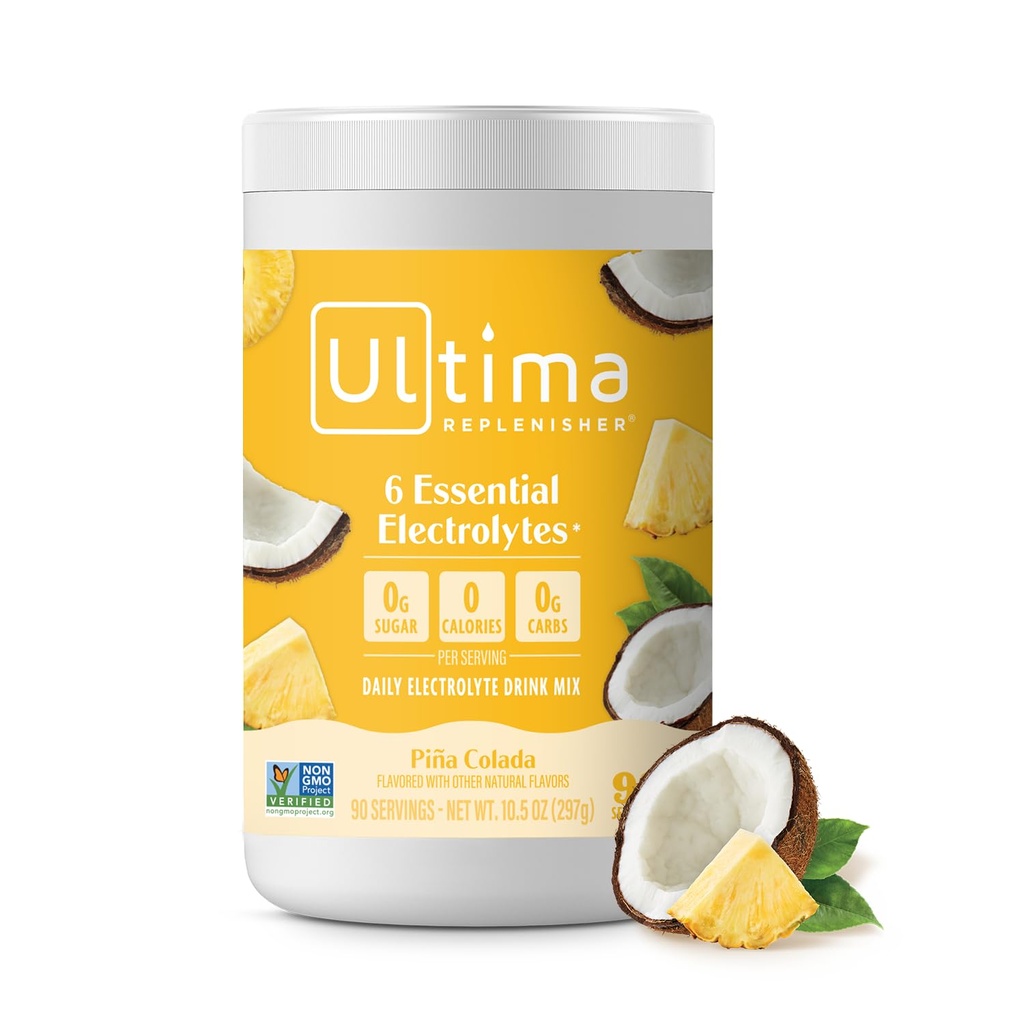 Ultima Replenisher Daily Electrolyte Powder Drink Mix, 90-Serving Canister | Zero Sugar Pina Colada Hydration Powder with 6 Electrolytes & Minerals - Sugar Free, Plant-Based & Keto Friendly