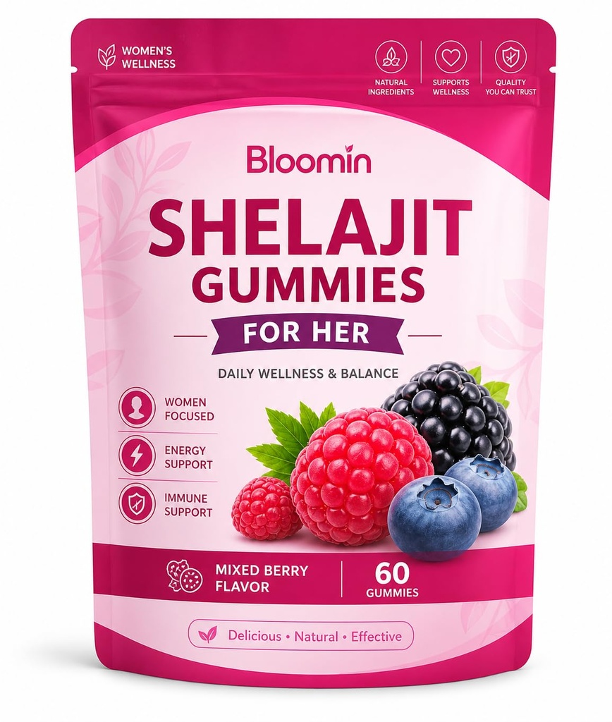 Bloomin Shilajit Gummies for Women, 60 Gummies | Women’s Daily Wellness Gummies, Mixed Berry Flavor