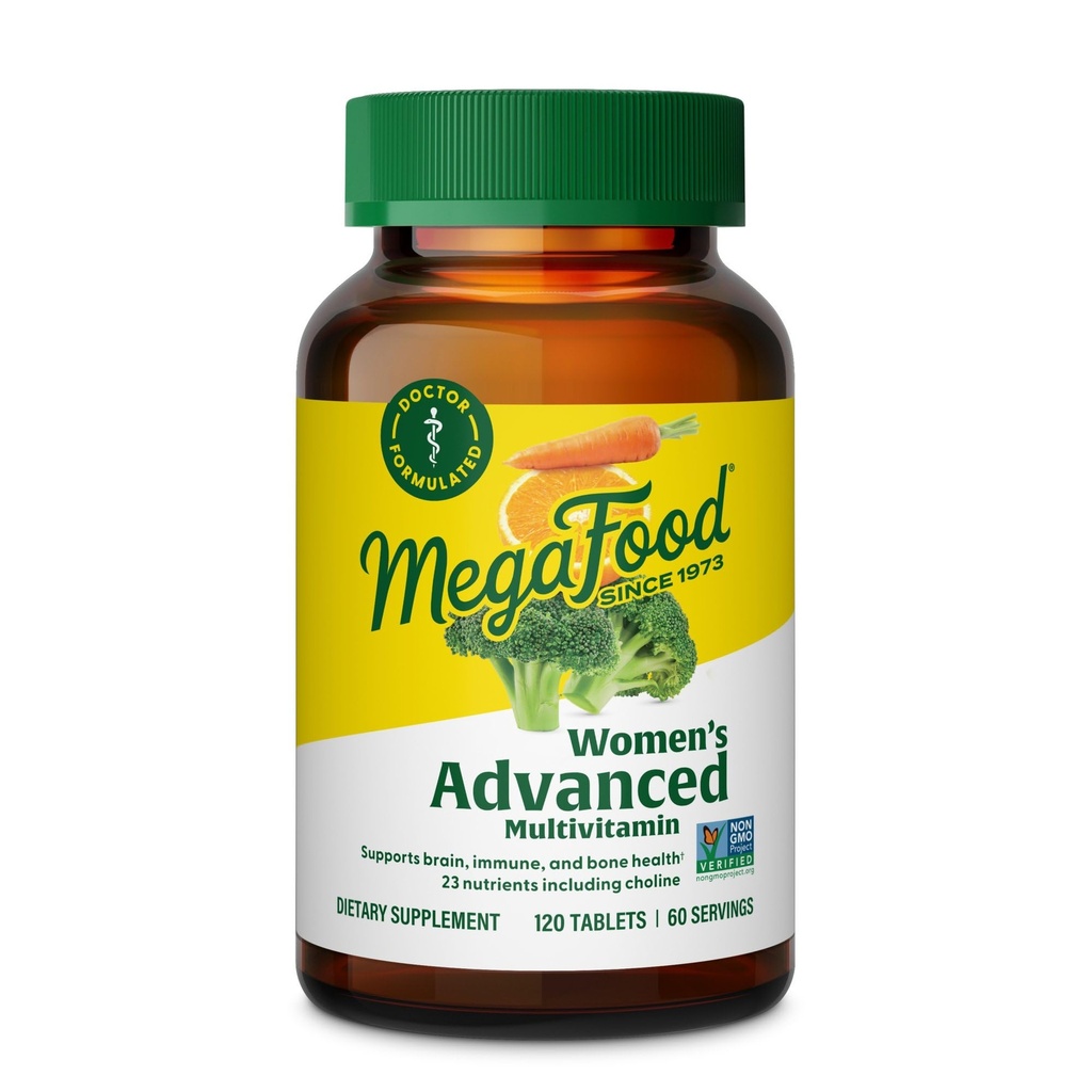 MegaFood Women's Advanced Multivitamine for Women - Doctor-Formulated with Iron, Choline, Vitamin D, Vitamin C & Zink - Brain Health - Immuun Support - Non-GMO - Vegetarisch - 120 Tabs (60 Servers)