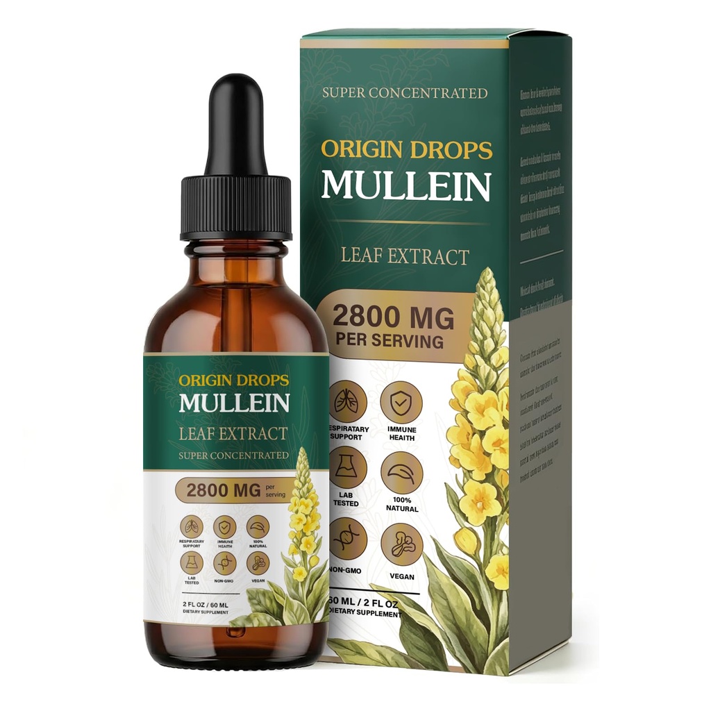 Origindrops Mullein Drops for Lungs,Clean Breath,2oz | Lung Cleansing Drops,Powerful Lung Support & Cleanse