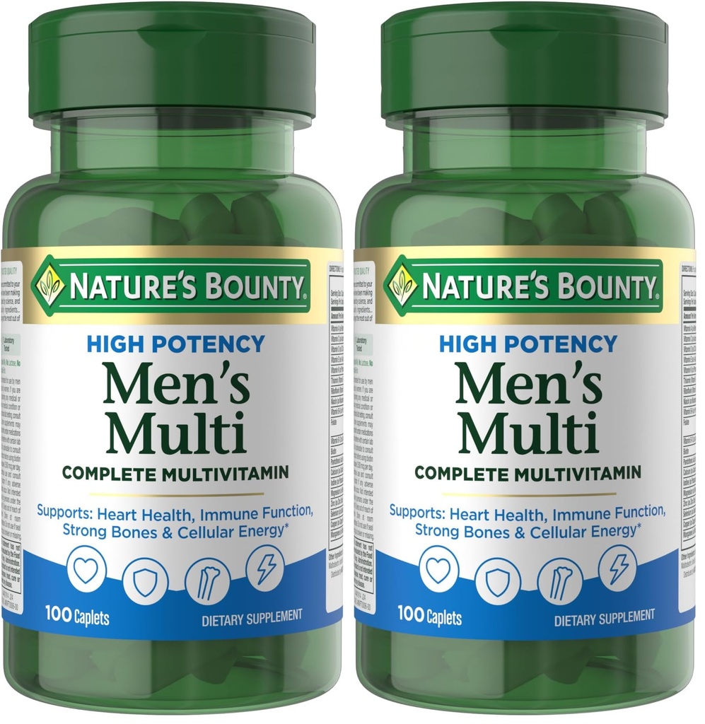 Nature’s Bounty High Potency Men’s Complete Multivitamin, Daily Men’s Health Vitamin for Heart Health and Immune Support, Men's Multivitamin for Strong Bones, Overall Health and Wellness, 100 Capsules