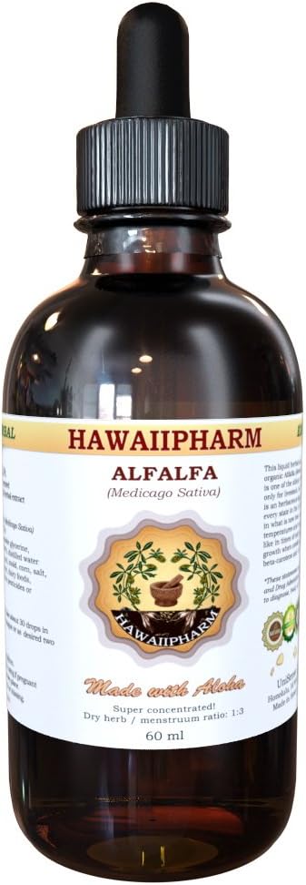 HawaiiPharm Alfalfa Liquid Extract, Biologische Alfalfa (Medicago Sativa) Gedroogde blad Tinctuur Supplement 4 oz