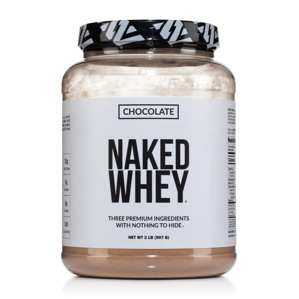 Poudre de protéines de lactosérum NAKED - Seulement 3 ingrédients - Poudre de protéines de lactosérum, chocolat biologique et sucre de coco biologique, sans OGM, sans soja et sans gluten - 24 portions