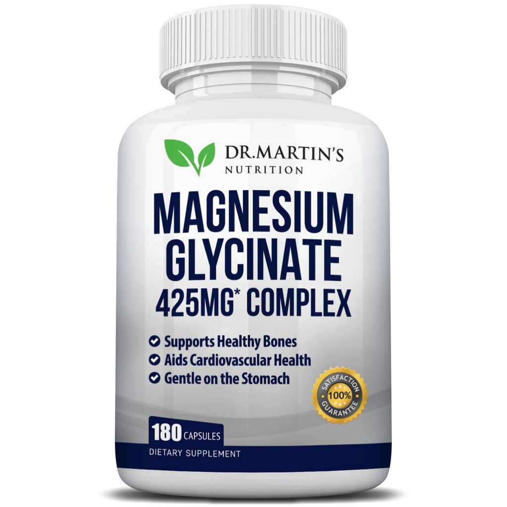 Premium Magnesium Glycinate 425mg - 180 Vegan Capsules - Helpt met stress verlichting, slaap, spierkrampen en gezond hart