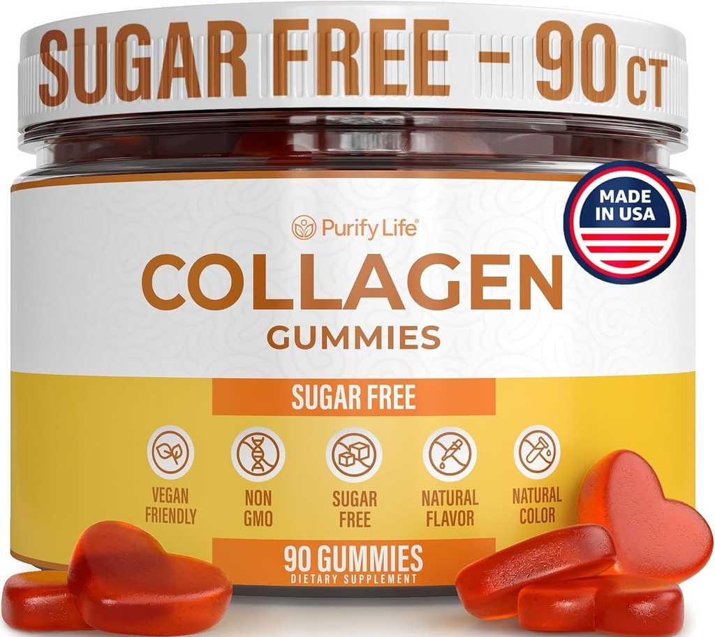 Suikervrije Marine Collageen Gummies (90 Collageen Chews) Potent 500mg Collageen Gummy voor haargroei, gezondere huid & Nails, Pore Reducer & Elasticiteit Gehydrolyseerd, Glutenvrij, Boosted w Shuddha Gugulu