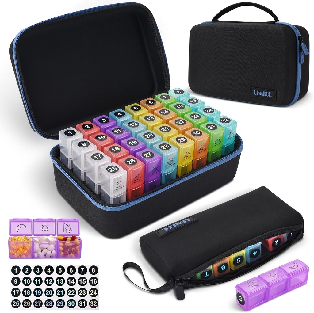 Maandelijkse pil Organizer 3X een dag met draagbare 7-Day Travel Medicine Organiseren Bag, grote pil Box met 32 dagelijkse afdelingen, 30 dag pil Case Medicine Organisator voor vitamine, aanvulling en medicatie