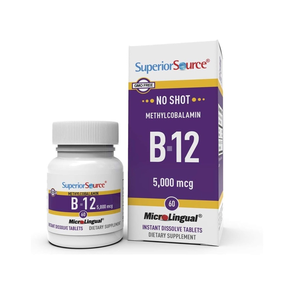 Superieure bron geen schot Methylcobalamine B-12 5000 mcg - vitamine B-12 ter ondersteuning van energieproductie, hersengezondheid en algehele wellness - sublinguale tabletten voor snelle absorptie - 60 oplossende tabletten