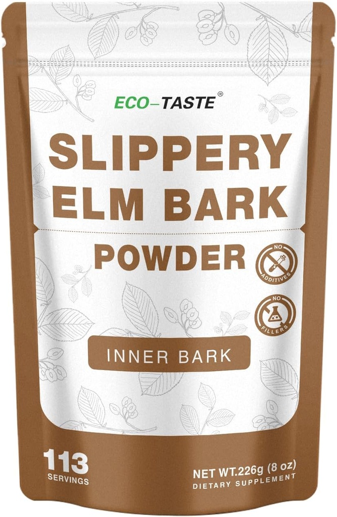 ECO-TASTE Slippery Elm Powder for Gut-Health, Pure Inner Slippery Bark Powder 2000mg per Serving, Vegetarisch - 226 Gram