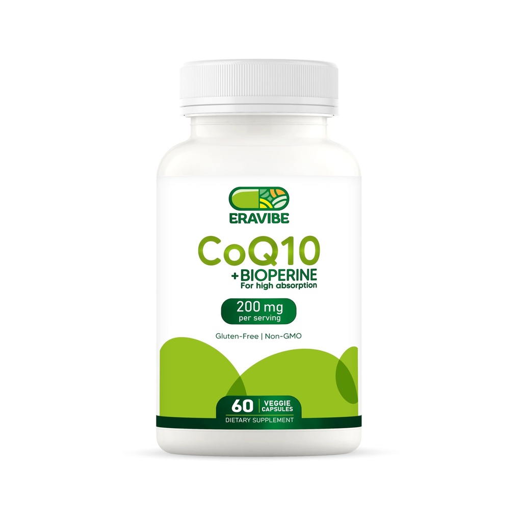 Pure CoQ10 Energy Support Hoge absorptie met Bioperine, 200 mg per portie, 60 Veggie Capsules, Glutenvrij, Non-GMO