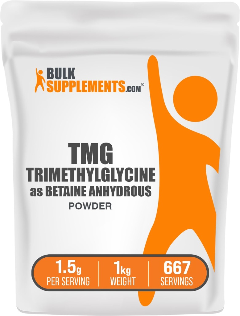 BulkSupplements.com Poudre TMG - Triméthylglycine sous forme d'anhydre bétaïne, supplément TMG - Sans aromatisé et sans gluten, 1,5 g par portion, 1 kg (2,2 lbs) (paquet de 1)