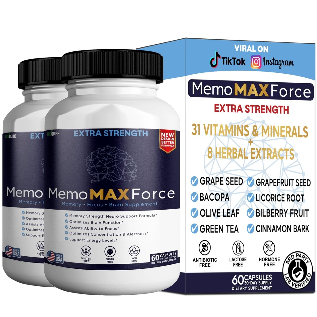 MemoMAX Force Extra Strength Brain Supplement, 60 Capsules, Memory Focus Support with Vitamins and Minerals (2)