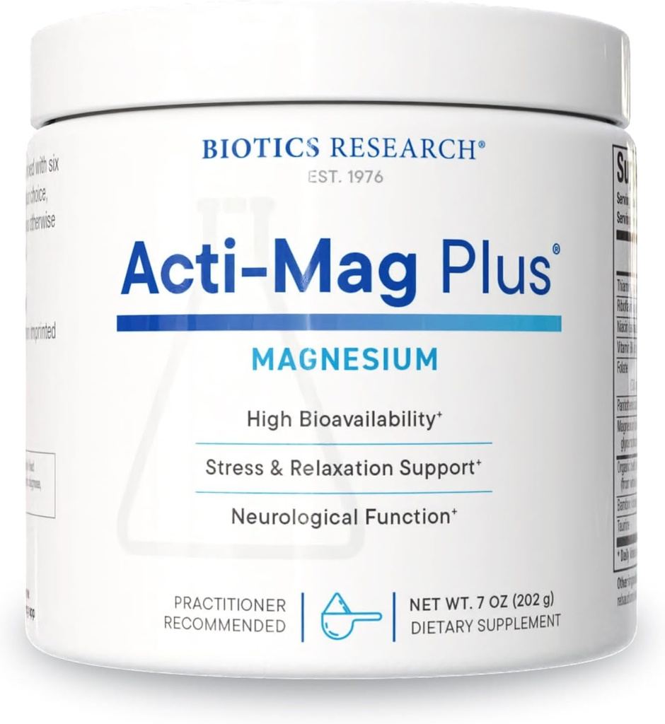 Biotics Research Acti-Mag PlusTM Highly Bio available Powdered 400mg Magnesium Formula, 5g / Serving, Optimaliseert stressrespons, bevordert ontspanning, gezonde energieniveaus, spiercomfort 7 Oz