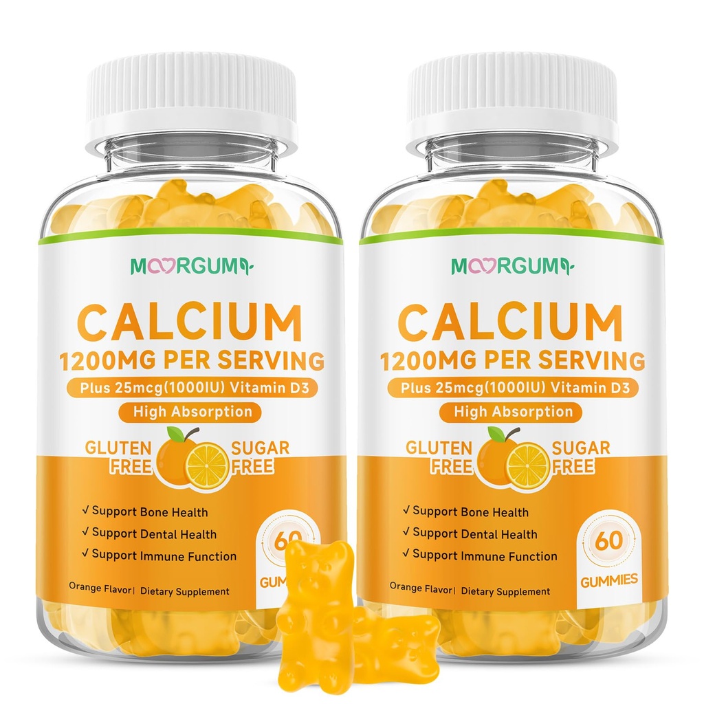 Calcium Citrate Gummies for Kids, Adult - 1200 mg with Vitamin D3 1000IU - Support Bone, Teeth, Immune Health, High Absorption Calcium and Vitamin D Supplement, Orange Flavor, 120 Count