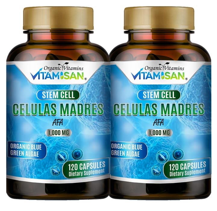 2 Celulas Madres AFA Stem Natural Cell 120 Capsules 1000 mg Blue Green Algen Non GMO Glutenvrij Aphanizoomenon Flos-aquae Bio celula Madre Supplement