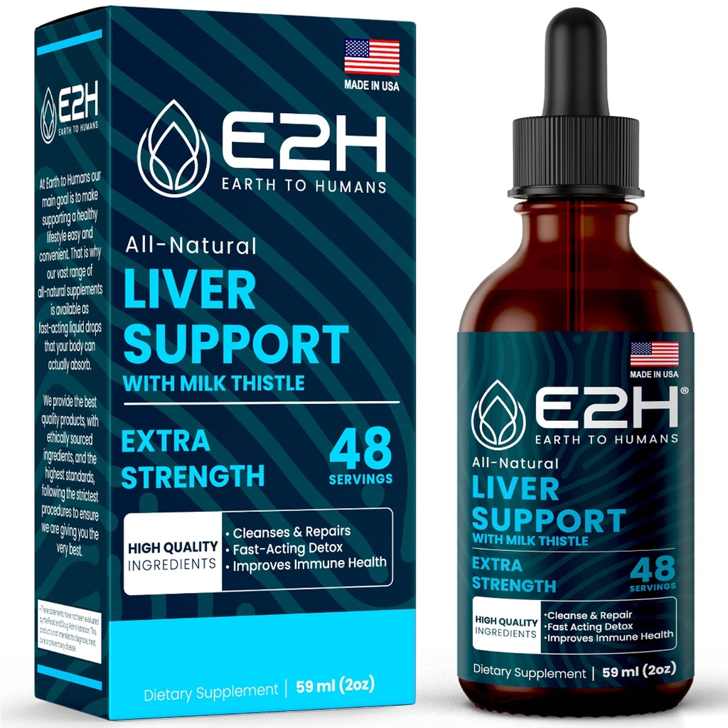 Leverreiniging Detox & Repair - Herbal Lever Ondersteuning Melkdistel Supplement - Silymarin Milk Thistle Supplementen met Dandelion Root, Chanca Piedra, Turmeric Root & Artichoke Extract - 2 Fl Oz door E2H