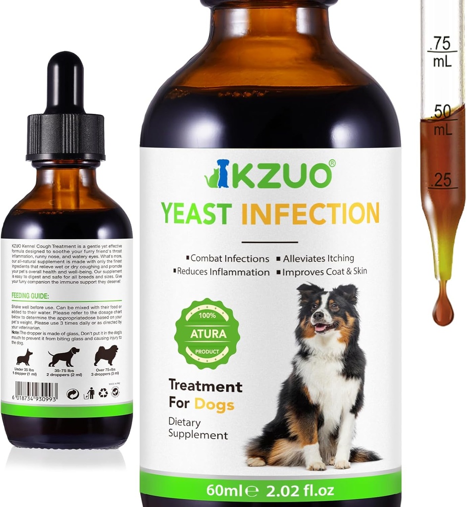 Natuurlijke Gistinfectie behandeling voor honden - effectieve hond oorinfectie behandeling & Allergie verlichting, vermindert ontsteking, verlicht jeuk, bestrijding van infecties, verbetert jas en huid