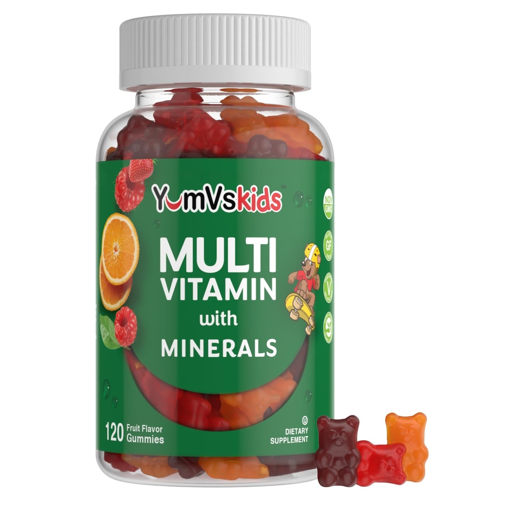 YumVs Kids Multivitamine Gummies - Fruit Smaakvolle Kauwbare Kinderen Multivitamine - Kids Vitaminen Multivitamine Gummy met 12 Mineralen en Vitaminen A C D3 E B6 B12 (Stuk 1)