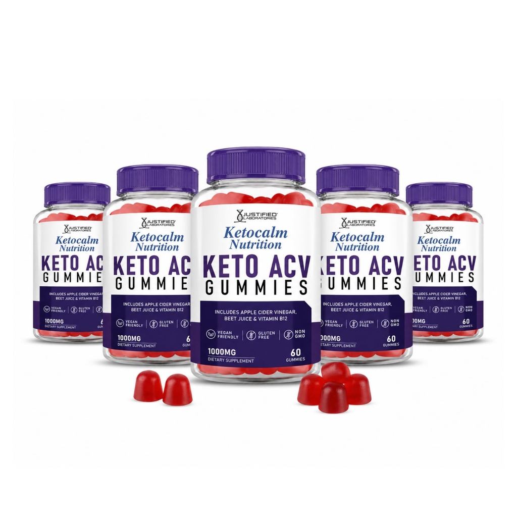 Justified Laboratories Ketocalm Nutrition Keto ACV Gummies (1000 mg) - 60 Count, Pack of 5 - Made with the Mother & Vitamin B12 - Non-GMO, Vegan, Gluten Free - 150 Servings