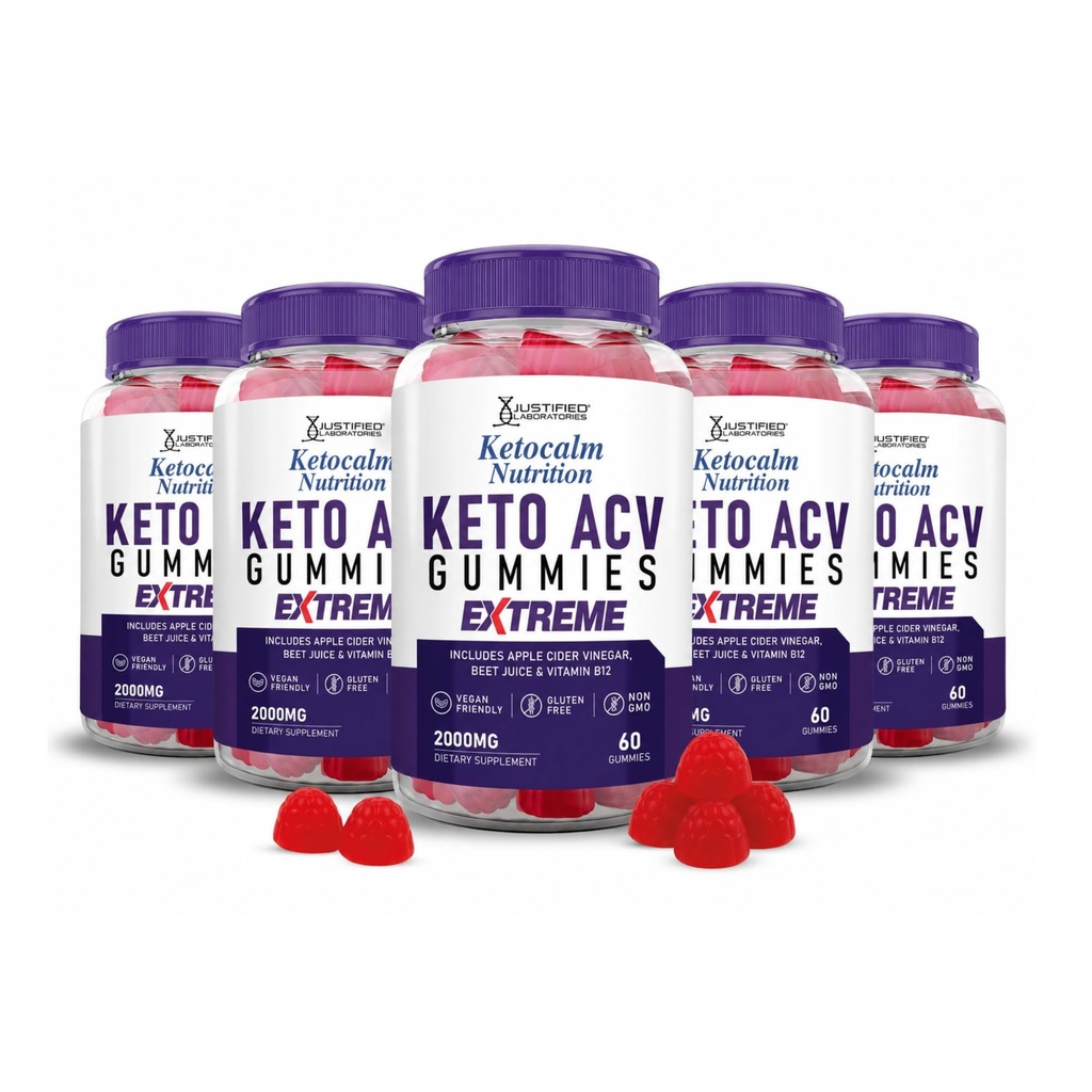 Justified Laboratories Ketocalm Nutrition Keto ACV Gummies Extreme (2000 mg) - 60 Count, Pack of 5 - Made with the Mother & Vitamin B12 - Non-GMO, Vegan, Gluten Free - 150 Servings