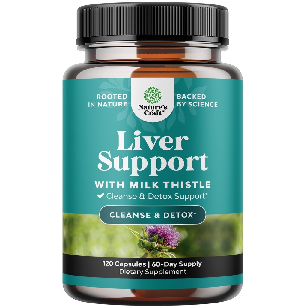 Natures Craft Lever Reiniging Detox & Reparatie 120 Capsules - Herbal Lever Ondersteuning Melkdistel Supplement - Silymarin Melkdistel Supplementen met Dandelion Root, Choline, Beetwortel & Artichoke Extract