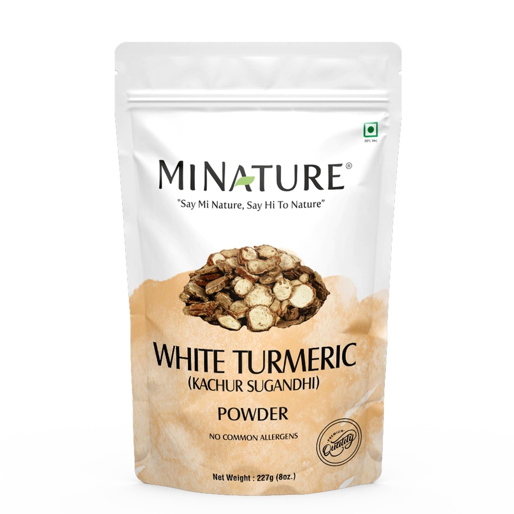 White Turmeric Powder by mi nature | Kachur, Curcuma zeodaria,Poolankilangu| 227g(8 oz) (0.5 lb) | Does not stain | White turmeric for face and skin | 100% Natural| From India