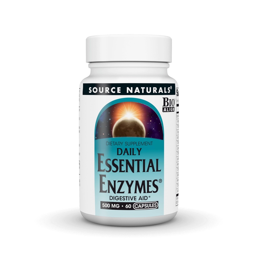 Source Naturals Essential Enzymes, Bio-uitgelijnd Multiple Enzyme Supplement Herbal Defense for Digestion, Gas, Constipatie & Bloating Relief - Ondersteunt een sterk immuunsysteem* - 500mg - 60 Capsules