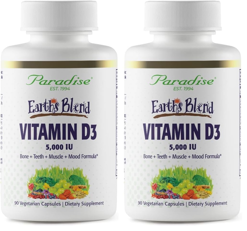 Paradise Herbs Earth's Blend Vitamin D3 90 Vegetarian Capsules 2-Pack | Superfoods base with probiotics, organic alkalizing greens, veggies and berries in a dietary supplement format
