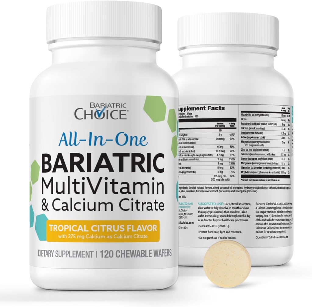 Bariatric Choice All-in-One Chewable Bariatric MultiVitamin met ijzer- en calciumcitraat, tropische Citrus (120ct)