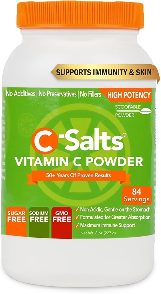C-Salts Vitamine C Powder Supplement - 100% Pure High Dose Buffered Vitamine C Powder for Immune Support - Organic, Sugar-Free, Vegan, Non-GMO, Maagvriendelijk, Original 8 oz