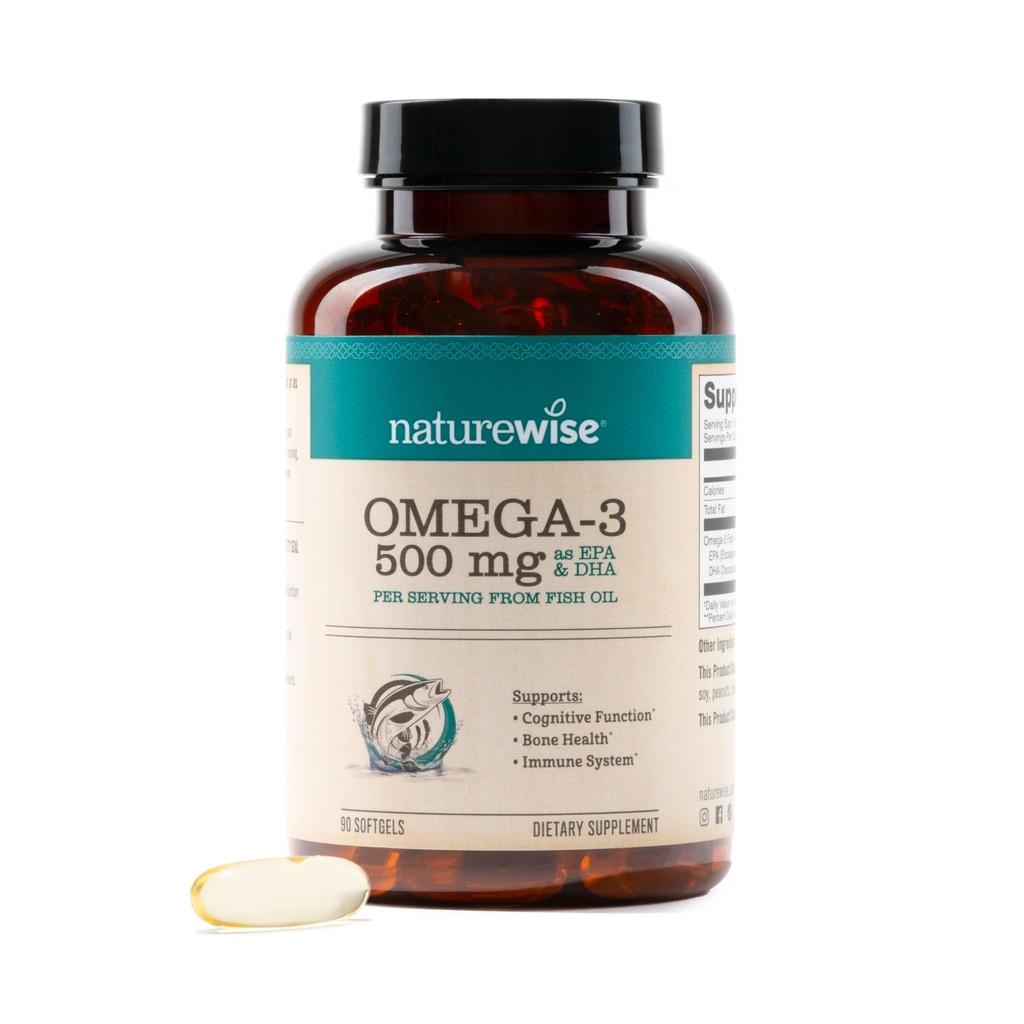 NatureWise Omega 3 Visolie - 500 mg per pil - EPA & DHA - Immune Support, Brain Health & Optimal Wellness - Gluten en sojavrij, niet-GMO - 90 Softgels[3-maandvoorraad]