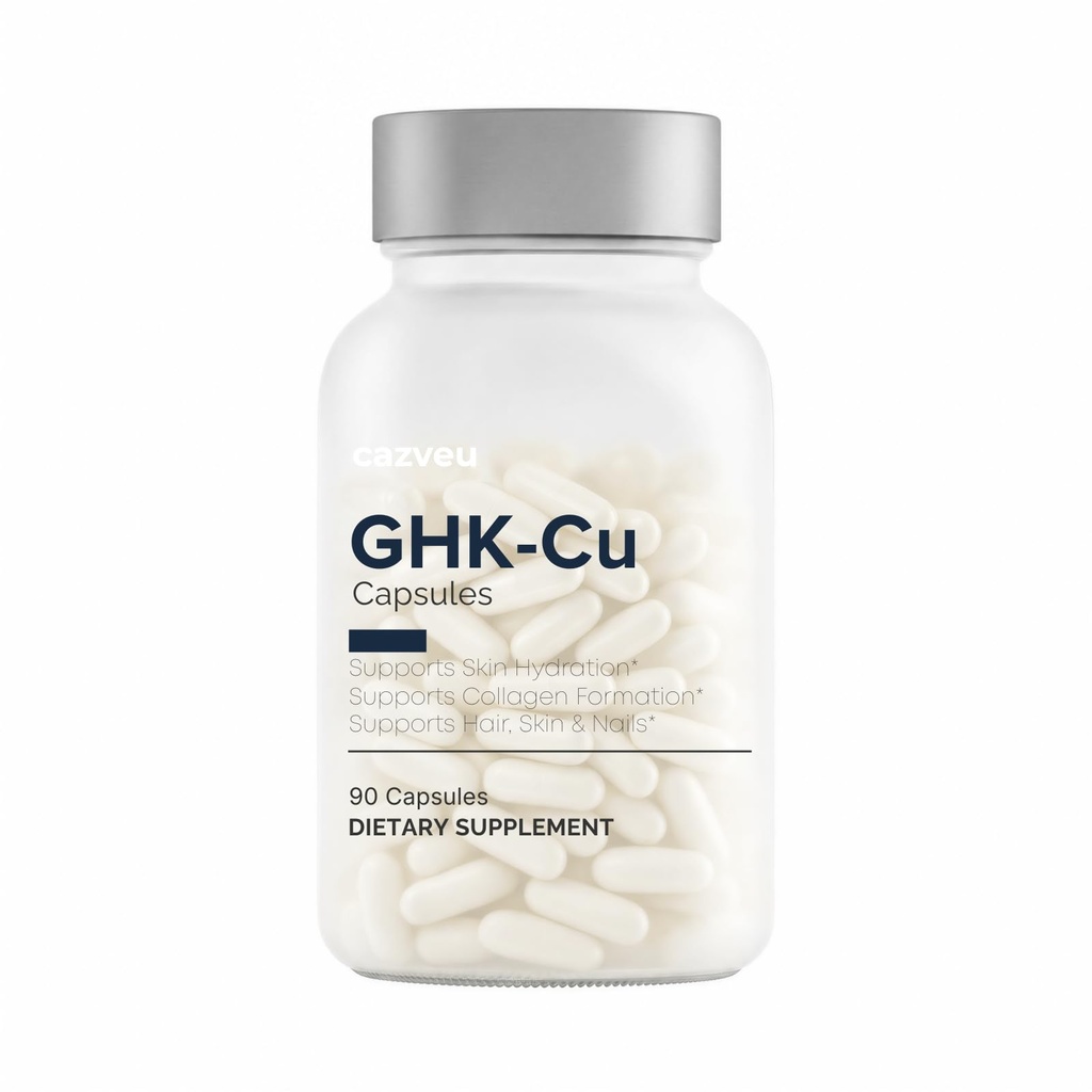 GHK-Cu Copper Peptide Supplement Capsules for Women with Collagen, Hyaluronic Acid, Vitamin C & Biotin | Vegetarian Capsules | 90 Capsules, 30 Servings