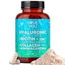 Love You Hyaluronic Acid + Collagen Complex - Beauty & Joint Support with Biotin 10,000 mcg, Zinc, Saw Palmetto & Ashwagandha - 90 Veg Capsules