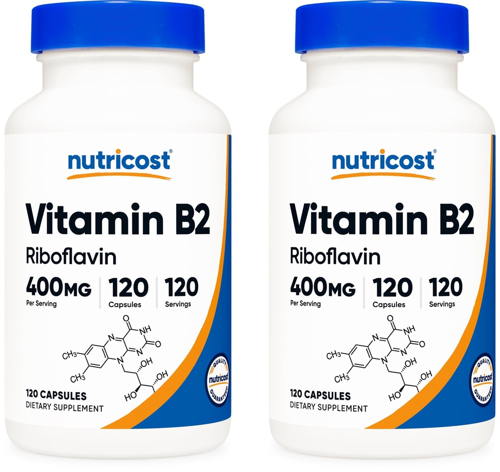 Nutricost Vitamine B2 (Riboflavine) 400 mg, 120 capsules (2 flessen)