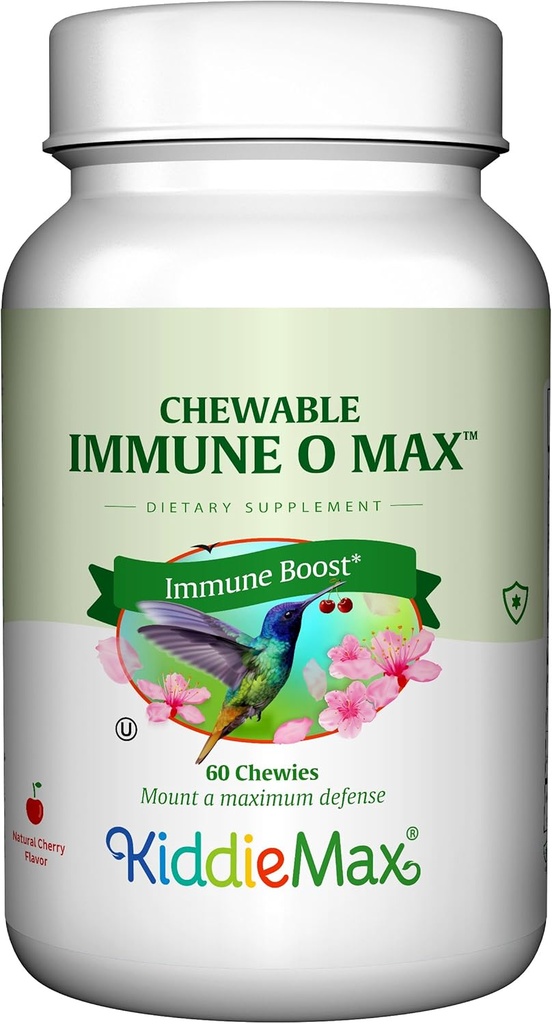 Maxi Health Kauwbare Immuun Ondersteuning Booster Blend, Vitamine C, Vlierbes, Zink, Epicor, Glutathion - Immuno-O-Max - Kauwbare vitamines voor kinderen en volwassenen - 60 Cherry Flavored Kauwtabletten