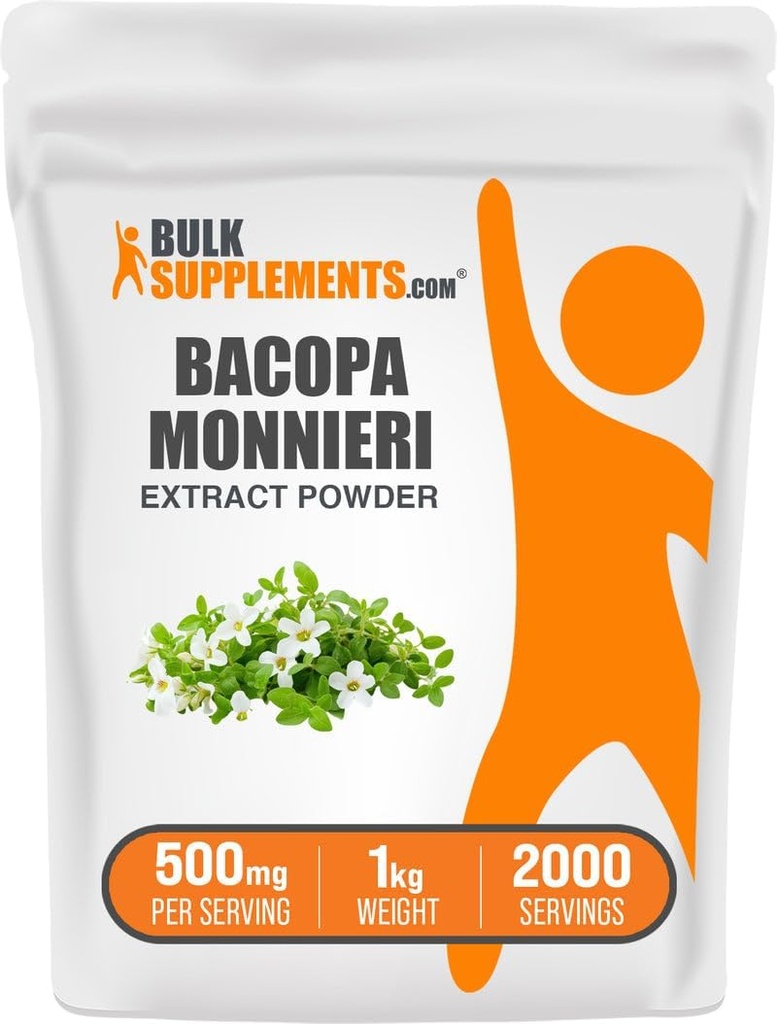 BulkSupplements.com Bacopa Extract Powder - Bacopa Monnieri supplement, kruidensupplement - Veganistisch en glutenvrij, 500mg per portie, 1kg (2,2 lbs) (verpakking van 1)