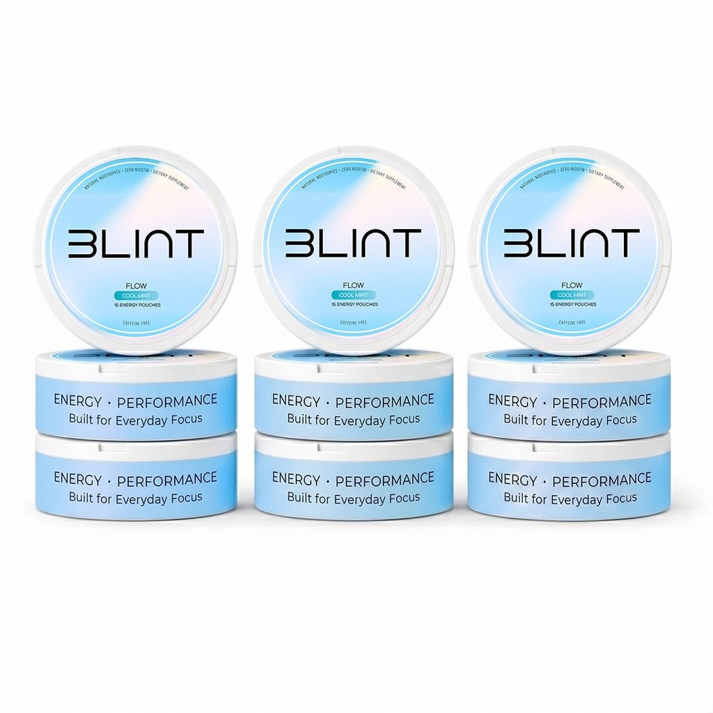BLINT Flow Caffeine Free Nootropic Pouches | Brain Supplements for Memory and Focus | Alpha GPC, L-Theanine, L-Tyrosine | Nicotine Free, Sugar Free | Cool Mint (9 Pack)