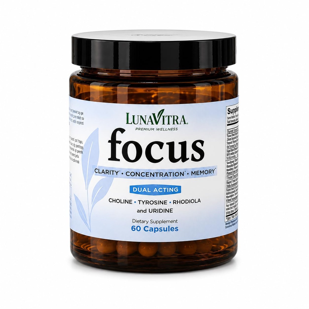 Focus | Stimulant-Free Nootropic for Focus, Concentration, Mood, Stress & Memory Support | 60 Capsules