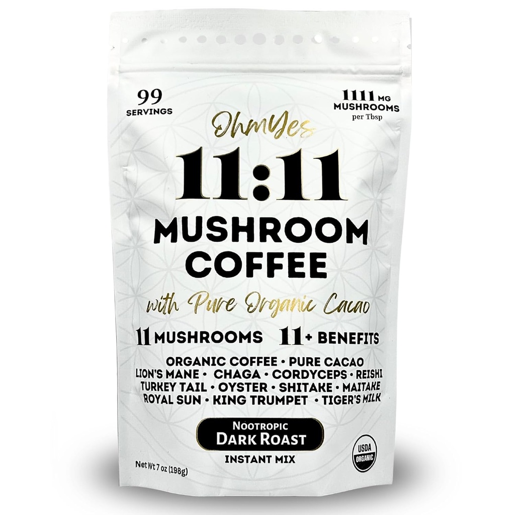 Ohmyes 11 Paddestoelen Koffie met Cacao 11 USA Gegroeide Adaptogene Paddenstoelen voor Focus, Clarity & Energy Lion
