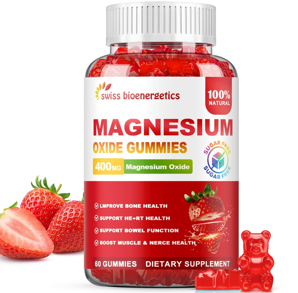 Magnesium Oxide Gummies 400mg for Adults & Kids, Vegan, 60 Count | Stevia-sweetened magnesium gummies with fruit extract; non-GMO and gluten free for daily muscle and nerve support.