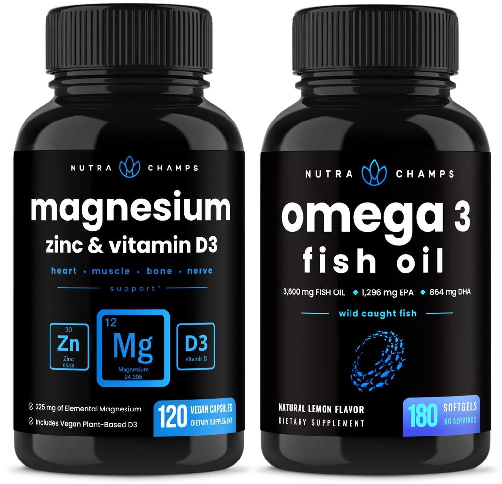 NutraChamps Magnesium Zink & Vitamine D3 Capsules en Omega 3 Fish Oil Capsules 2 Pack Bundle