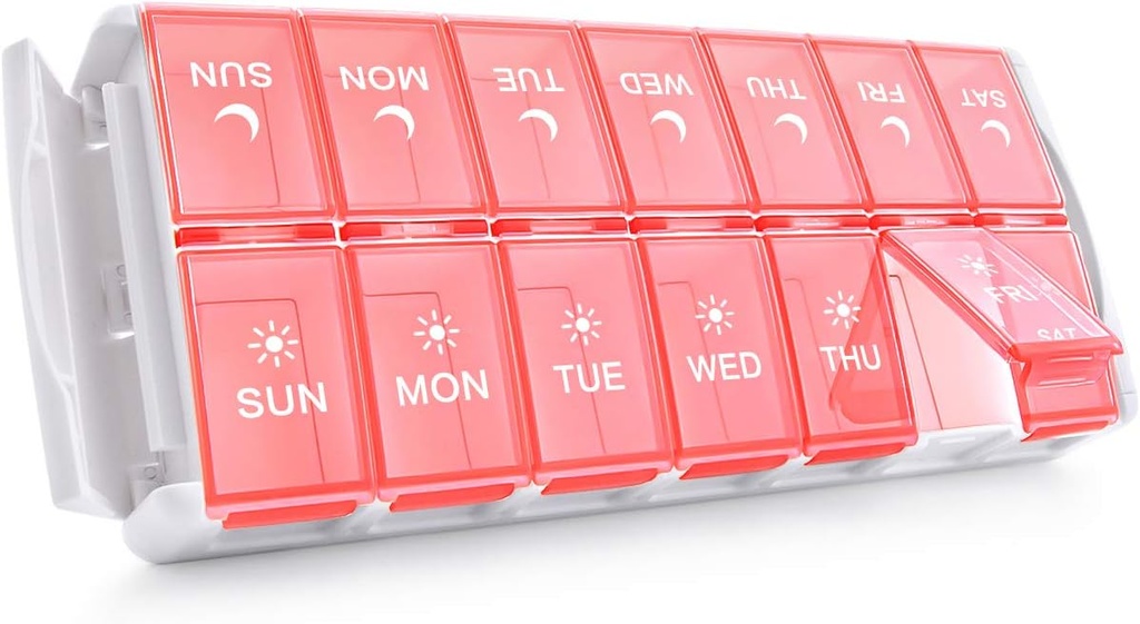 TookMag Weekly Medicine pil Organizer 2 keer per dag, Gemakkelijk vullen AM PM pil Box, Grote capaciteit Quick-Refill 7 dagen pil kisten voor pillen/Vitamine/Visolie/Supplements (patent geregistreerd)