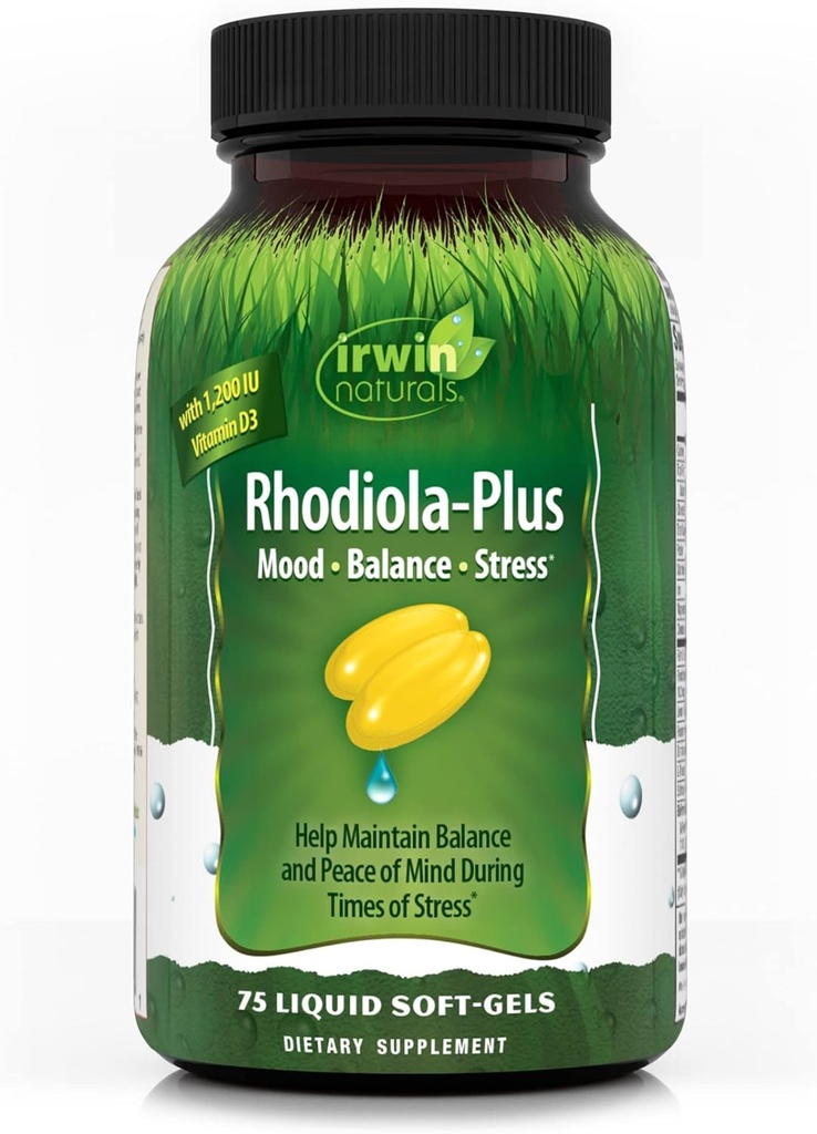 Irwin Naturals Rhodiola-Plus - 75 Liquid Soft-Gels - helpt het evenwicht en de rust van de geest te handhaven - met L-Theanine, vitamine D3 & Magnesium - 25 porties