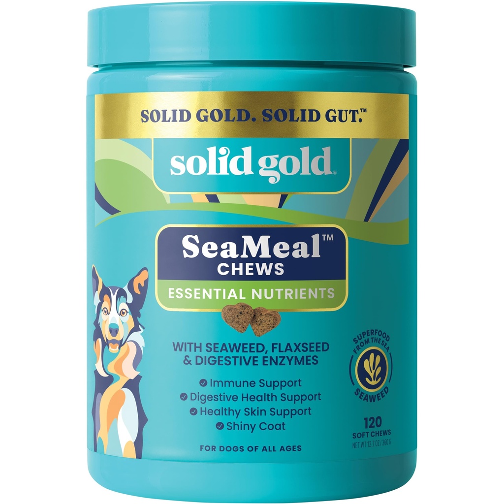 Cuillère multivitamines de chat et de chien en or massif - Kelp, Omega 3 et vitamines pour la santé dentaire, digestif, immunitaire, de la peau et du manteau - Multivitamines pour chiens et chats - Cuillère molle à base de Kelp de mer pour tous les âges - 120ct