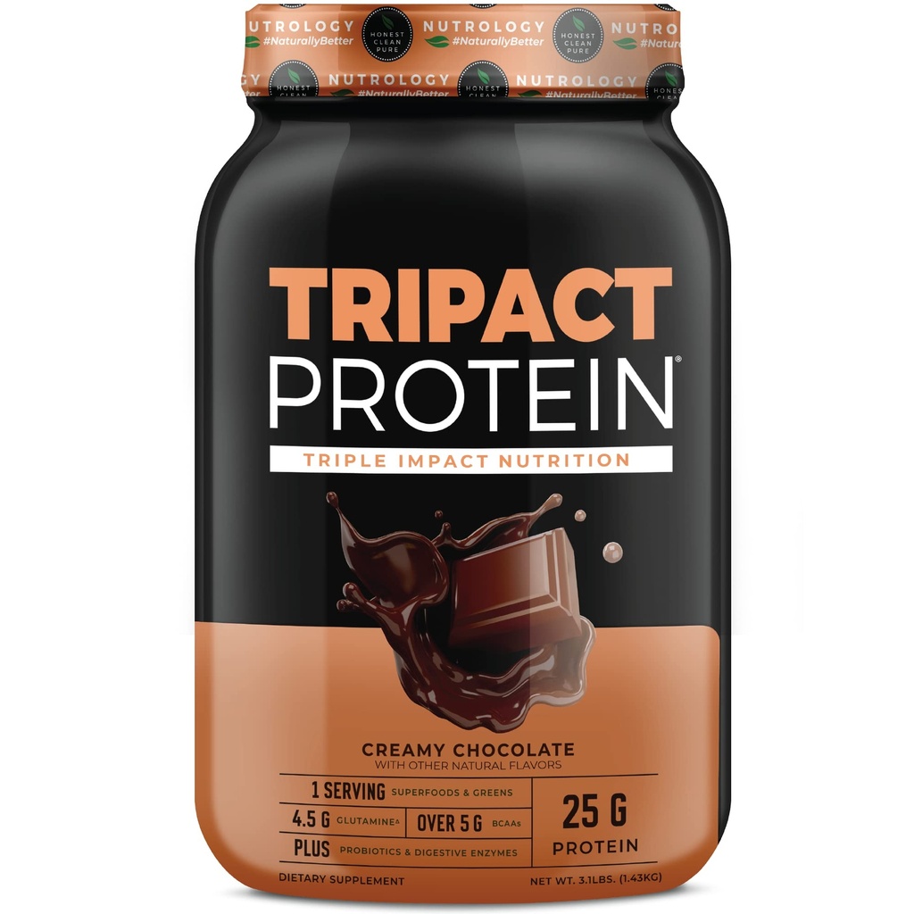 Nutrologie TRIPACT Proteïnepoeder - 7-in-1 Maaltijdvervangende Shake met gras Fed Wei Proteïne Poeder, Pea, Rijst, Groenen voor Muscle Recovery & Immunity, Romige Chocoladesmaak, 40 Servers