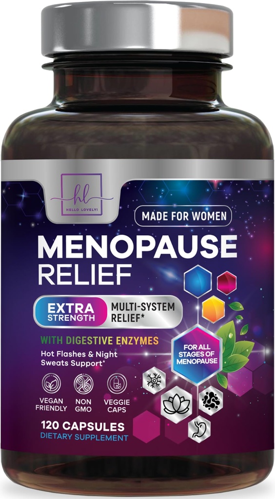 Suppléments de ménopause pour les femmes avec Dong Quai, Chaste Berry, Black Cohosh, 8 milliards de CFU Probiotiques - Hot Flash Sweats Night & Ménopause Relief Probiotique pour la santé vaginale et digestive - 120 capsules