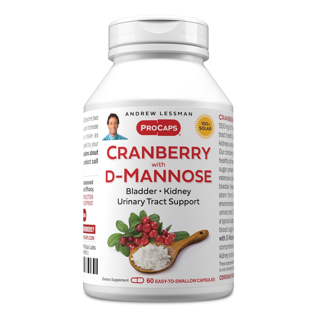 ANDREW LESSMAN Cranberry with D-Mannose - 60 Capsules - Soutient la santé de Bladder, Rein et Urinary Tract. Concentration de canneberges normalisée à haute puissance et D-mannose. Capsules faciles à avaler