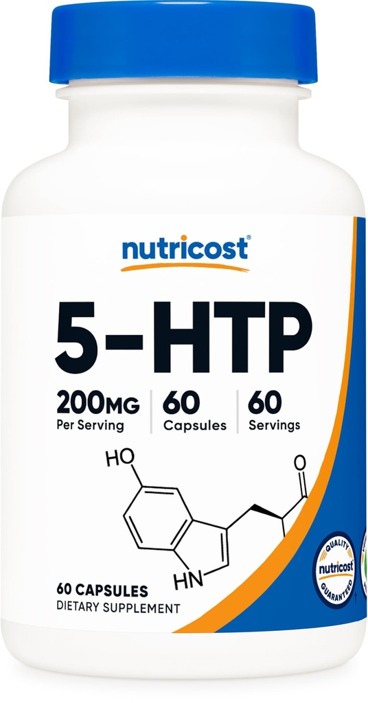Nutricost 5-HTP 200mg, 60 Capsules végétariennes (5-Hydroxytryptophane) - Sans OGM et sans gluten