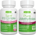 Super B12-Complex 1000mcg + Pure Folate 400mcg Vegan Bundle, High Absorption Sublingual Vitamin B12 with Methylcobalamin, Adenosylcobalamin & Hydroxocobalamin + Optimized L-Methylfolate, by Igennus