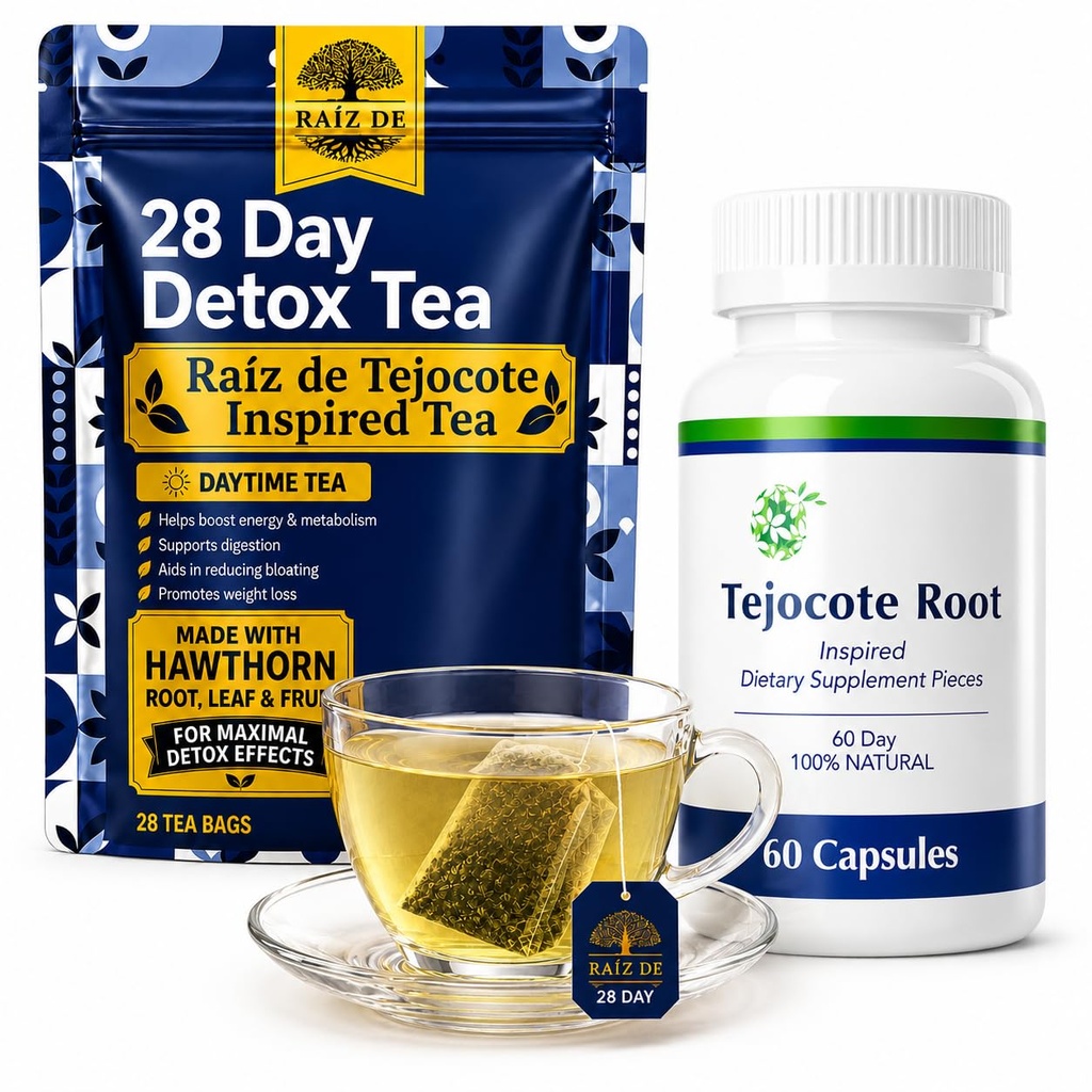 60-Day Cleanse Capsules & 28-Day Herbal Detox Tea | Complete Cleanse System | Raiz de Tejocote Style Cleanse Duo | 28-Day Tejocote Style Tea + 60-Day Capsules | Bypass Select