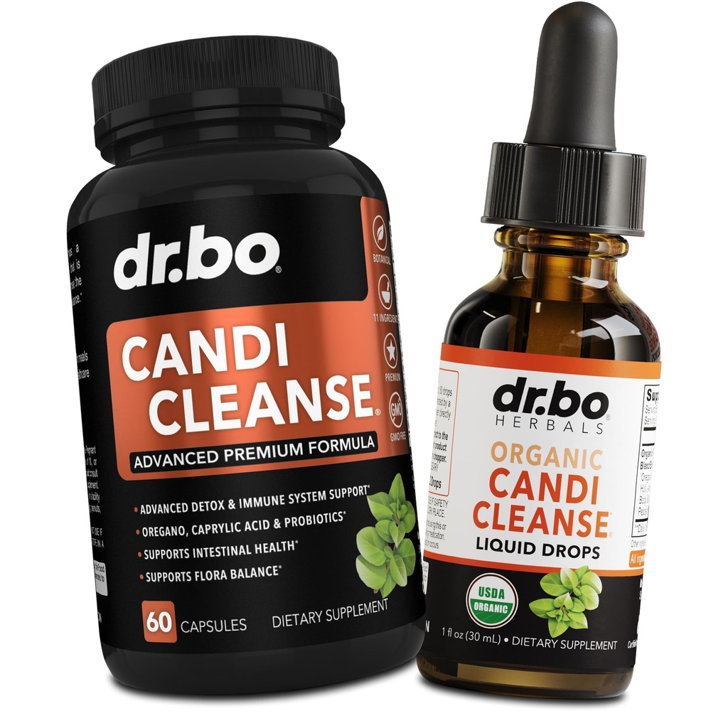 Candi Cleanse Support Supplement pillen en druppels - Biologische Oregano olie druppels vloeibare en zwarte walnoot Wormhout - Extra sterkte natuurlijke orale Gut Cleanser Detox Health Supplementen & Caprylzuur Capsules